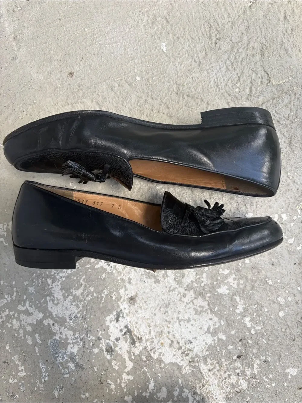Ferragamo ostrich tassel loafers